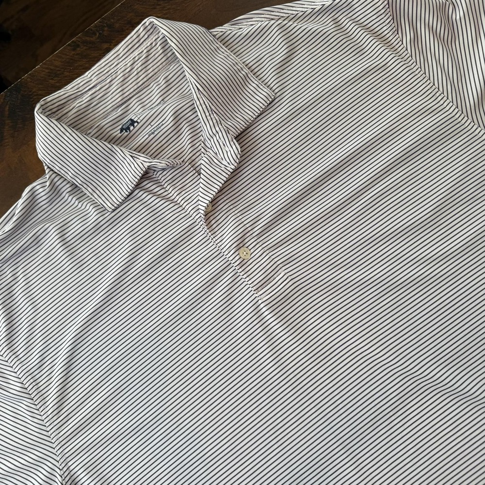 Onward‎ Reserve Polo Shirt Mens L Purple White Stripe Performance Golf Stretch